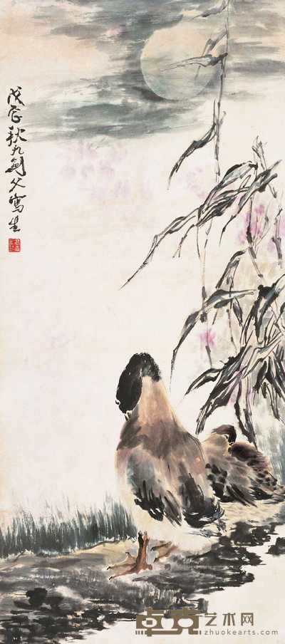 高剑父 月下双栖 立轴 134×59cm
